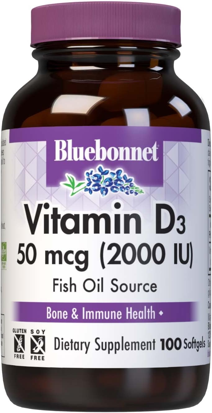 BlueBonnet Vitamin D3 2000 IU Vegetable Capsules, 100 Count (Pack of 2)
