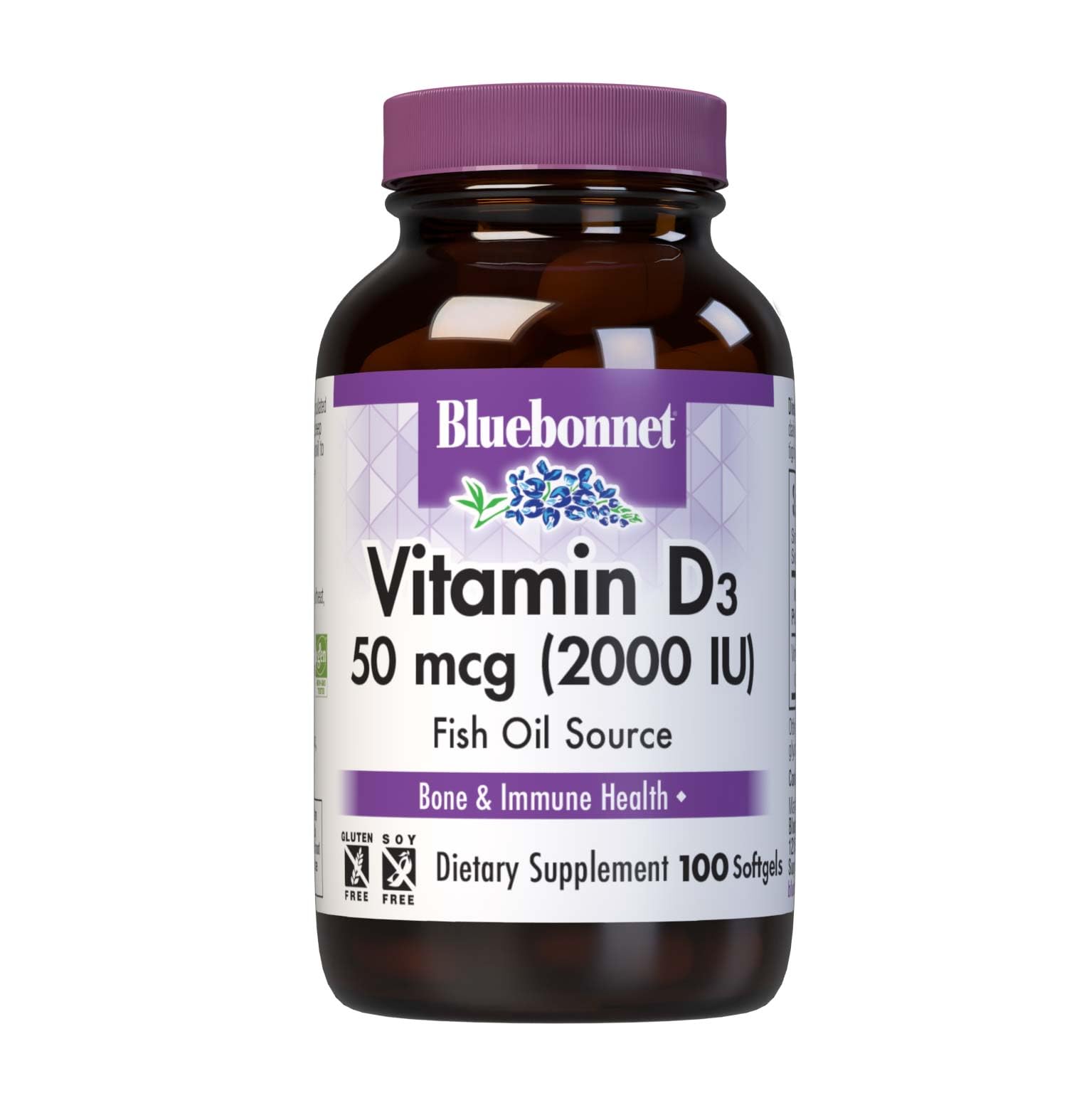 Bluebonnet Vitamin D3 2000 IU Vegetable Capsules, 100 Count (Pack of 1)
