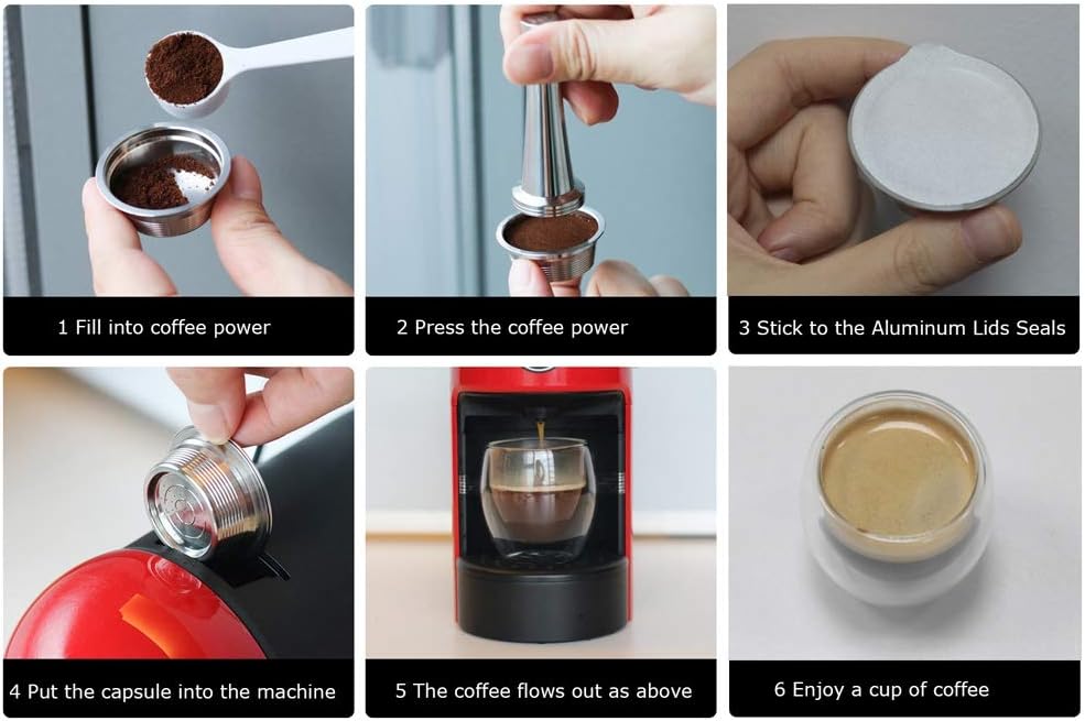 Reusable Coffee Capsule Set, Stainless Steel Refillable Filter with Lids Spoon Brush for Home Office A MODO Coffee Machine Silver 1 Capsule 60 Films image 3