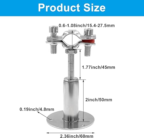 Miniatura 5 de Hitefu Soporte de tubo de techo de acero inoxidable 304 de 12 pulgada con tornillos, kit de soporte de abrazadera de montaje en techo ajustable para