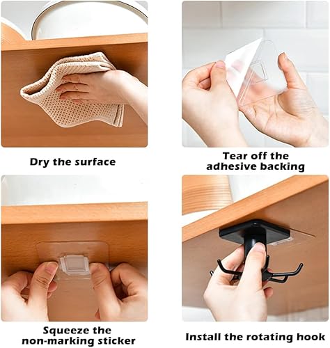 Miniatura 4 de 4 ganchos para utensilios de cocina debajo del gabinete, rotación de 360, adhesivo sin uñas, estante colgante para utensilios de cocina,