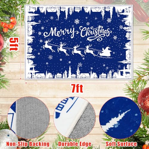 Dunzy Snowflakes メリークリスマス ドアマット ウィンタービレッジ キッチンラグ ホームデコレーション 滑り止め 洗濯可能 ラグ キッチン 玄関 寝室 バスルーム ランドリールーム 屋内(5 x 7フィート、ブルーハウス) [2]