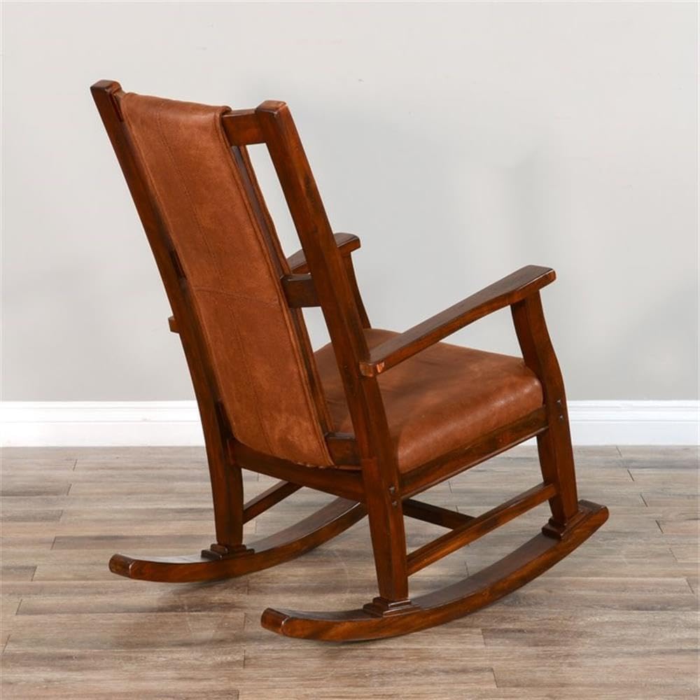 Pemberly Row Mahogany Rocking Chair with Cushioned Seat and Back, Studded Accents, Smooth Rocking Motion, Dark Chocolate