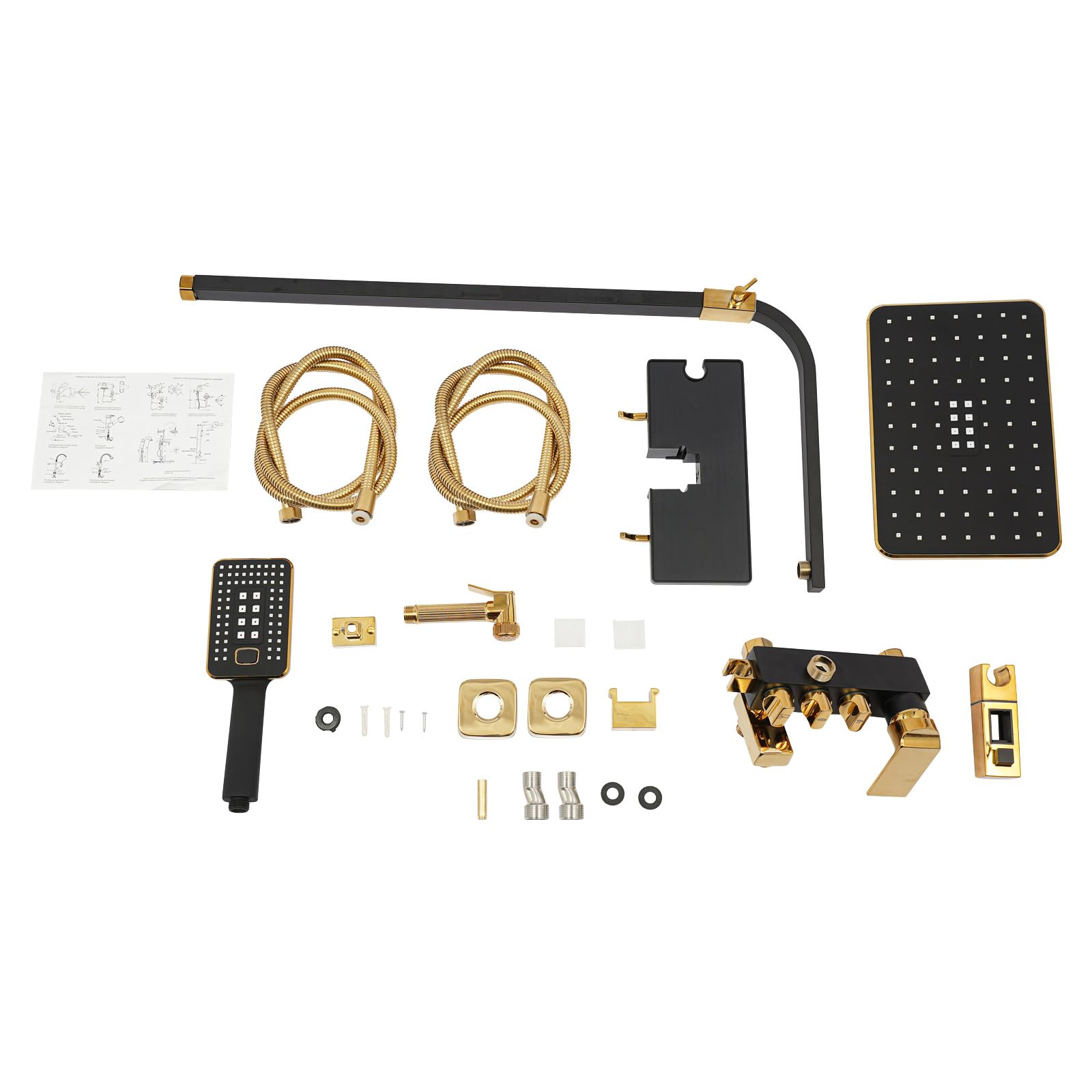 Duschsystem Schwarz Gold, Duschset 4 Sprühköpfe, Regendusche mit Handbrause