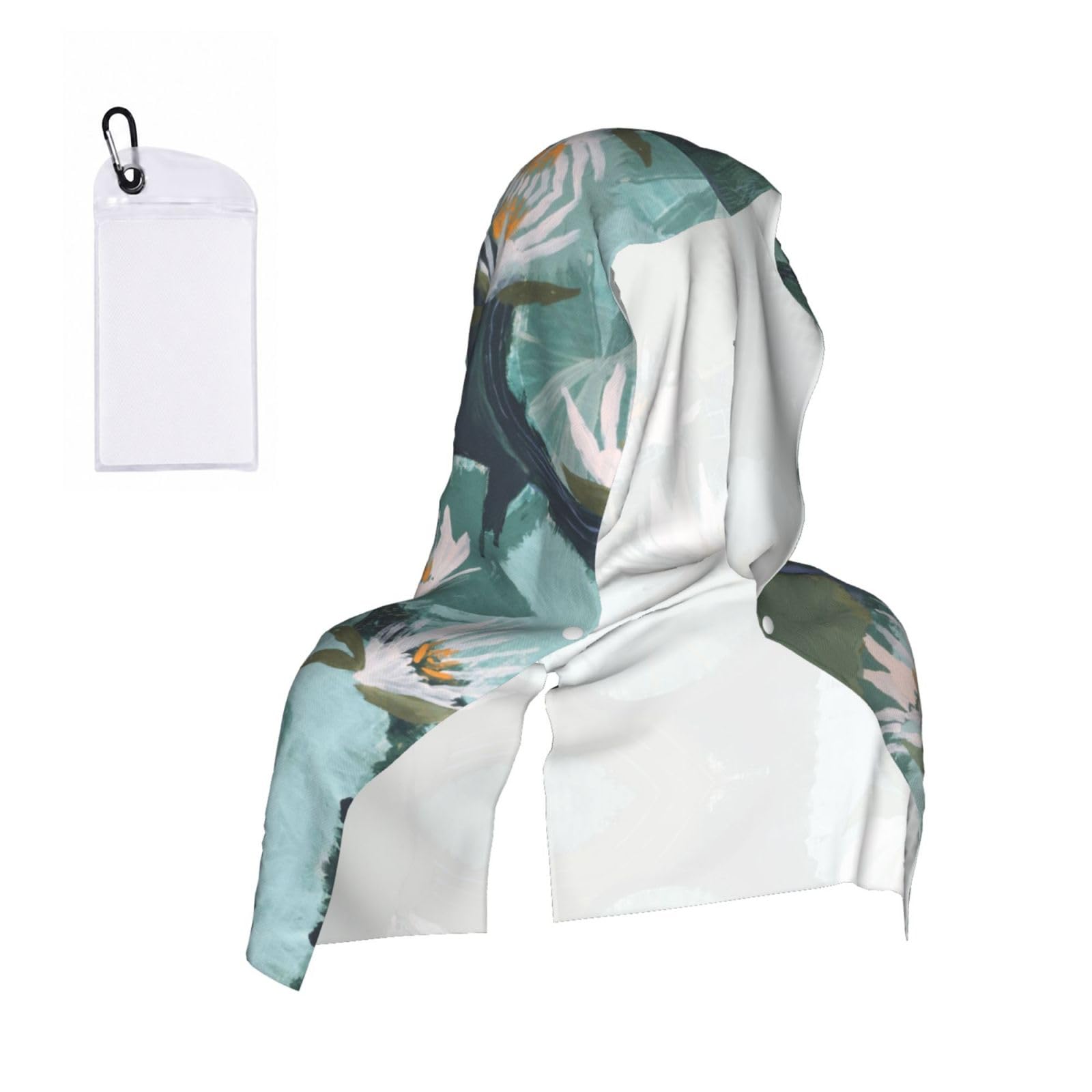 EZDLOWVBA Hand Painted Lotus Print 2 Pack Cooling Hoodie Towels,Sports Headscarf, Neck Wrap Scarf,Breathable Cooling Towel For Neck And Face, Travel, Swimming, Training