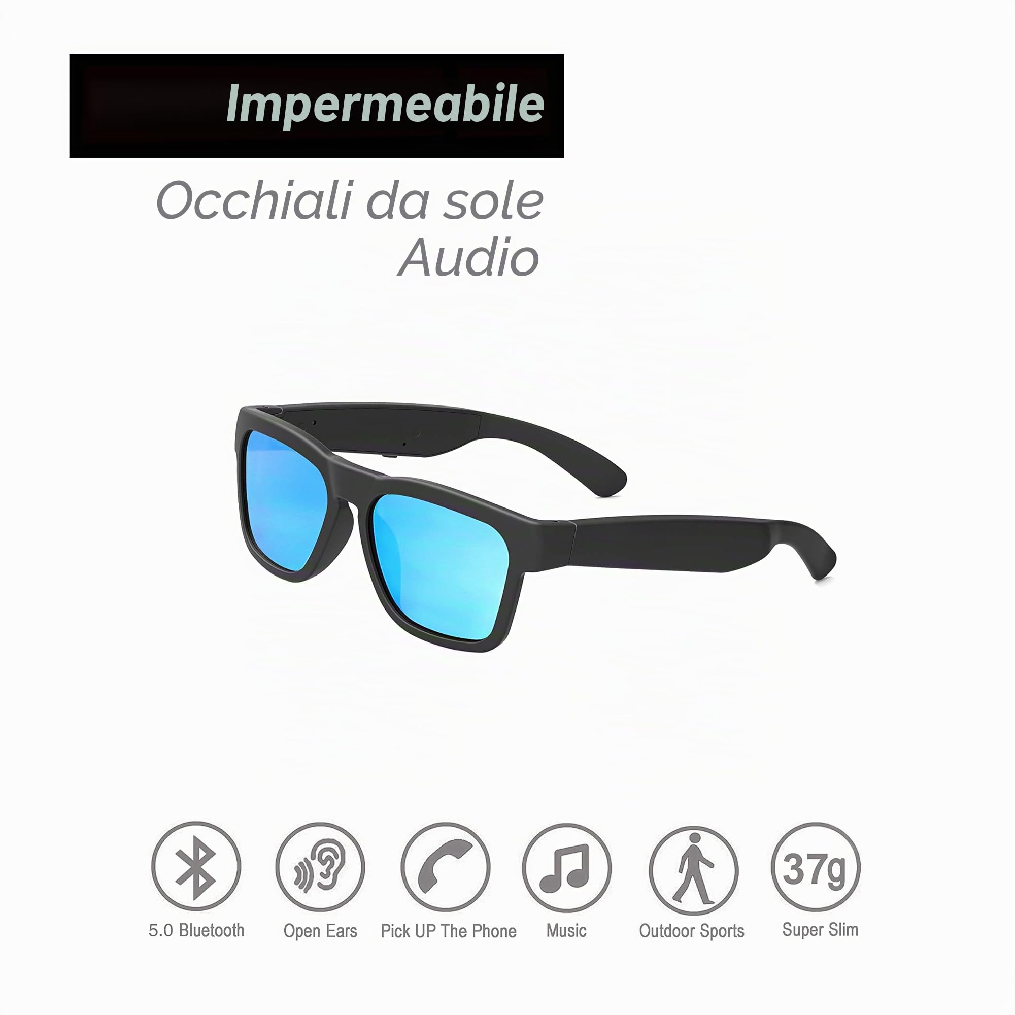 OhO sunshine Water Resistant Audio Sunglasses,Fashionable Bluetooth Sunglasses to Listen Music and Make Phone Calls,UV400 Polarized Lens