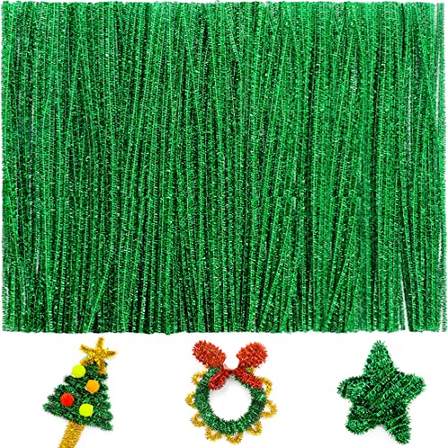 Image of IOOLEEM 200pcs Green Glitter Pipe Cleaners for Christmas | Chenille Stems for DIY Flower Making & Festival Decor & Party Projects, Pipe Cleaner Crafts, Art and Craft Supplies
