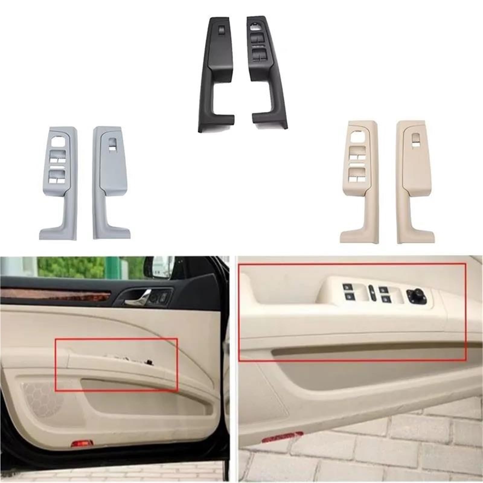 2 Pezzi Maniglia Interna Portiera Anteriore Posteriore Telaio Bracciolo Interruttore Controllo Rivestimento Per Skoda Per Superb 08-13(Black rear)