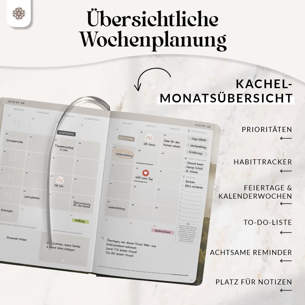 Lebenskompass® Lehrerkalender 2026/2027 DIN A4 ”Pine” - Schuljahresplaner Hardcover mit Wochen & Monatsübersichten, Klassen & Notenlisten, Stundenplänen für Lehrerinnen und Lehrer