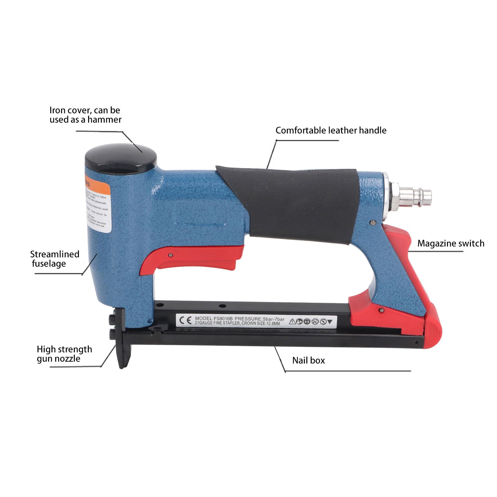 Pneumatic Staple Guns with Non Slip Handle, Hammer Function and Safety Touch Switch, Upholstery Stapler, 140 Nails for Carpentry, Woodworking