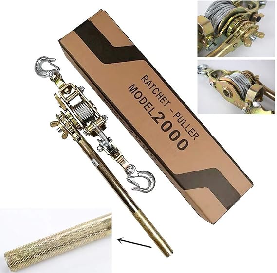 Multifunction Hand Power Puller Wired Rope Cable Puller Tighten Tool Steel Cable Gear Winch Ratchet Puller Lifting Tools (1Ton, 2 Hook, wire rope 5mmx1.3M)