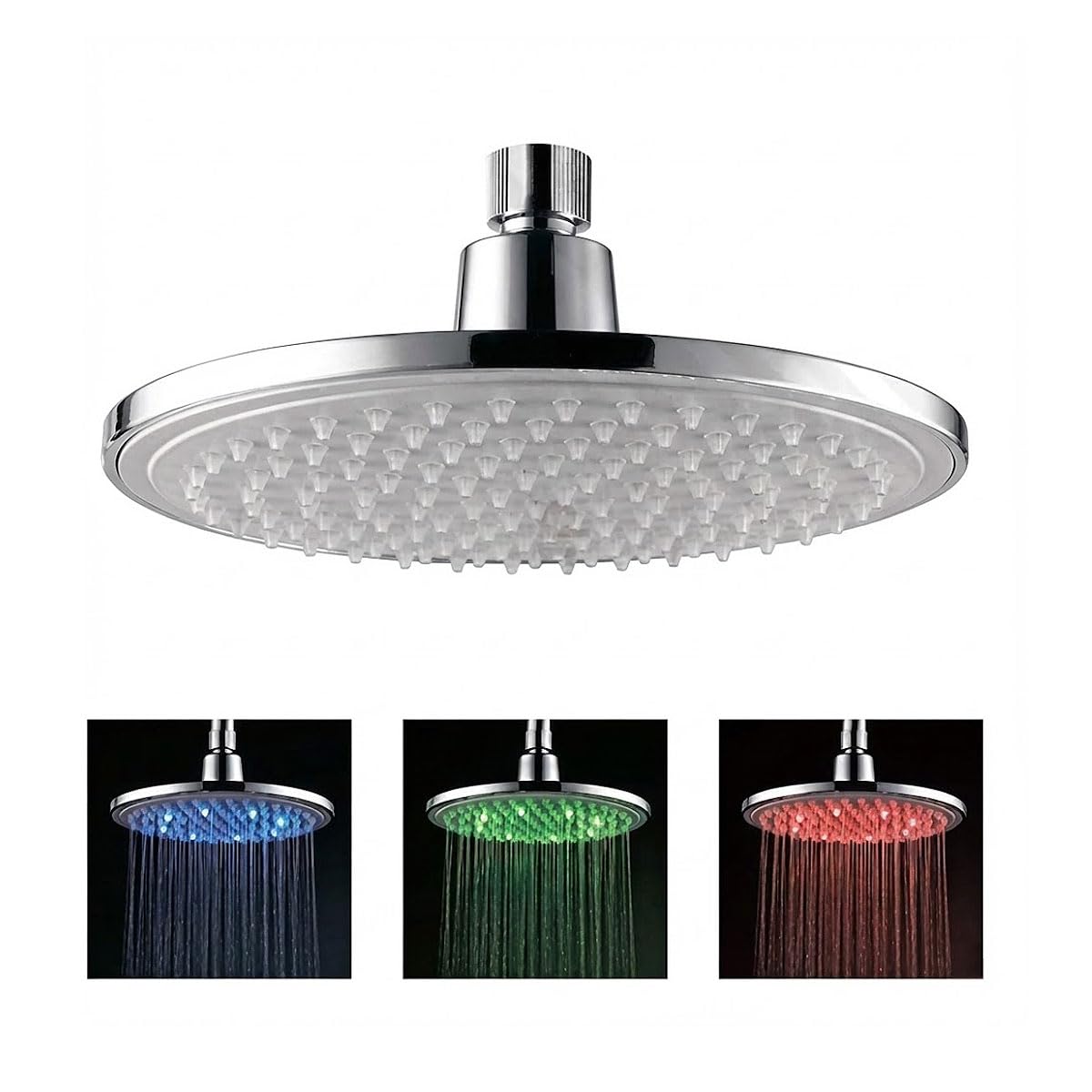 EcoSpa 8" LED Round Shower Head – Colour‑Changing Temperature Sensor, Chrome Finish, No Batteries Required, Easy‑Fit Overhead Design