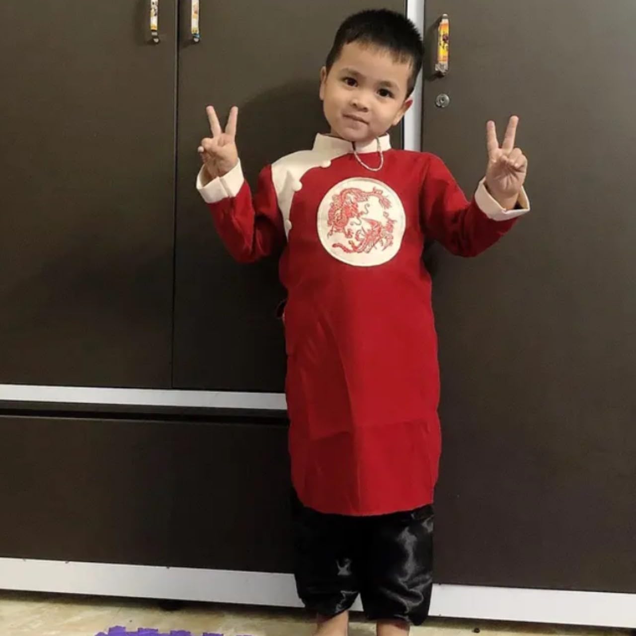 Vietnamese Traditional Boys Ao Dai Set, Velvet Fabric, 1 Ao Dai Set Including Ao Dai and Pants