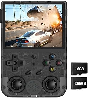 Brinta RG353V Portable Game Console 3.5-Inch 16G+256G Handheld Game Console with 34000 Games Suitable for Adults Kids (RG353V-Transparent Black)