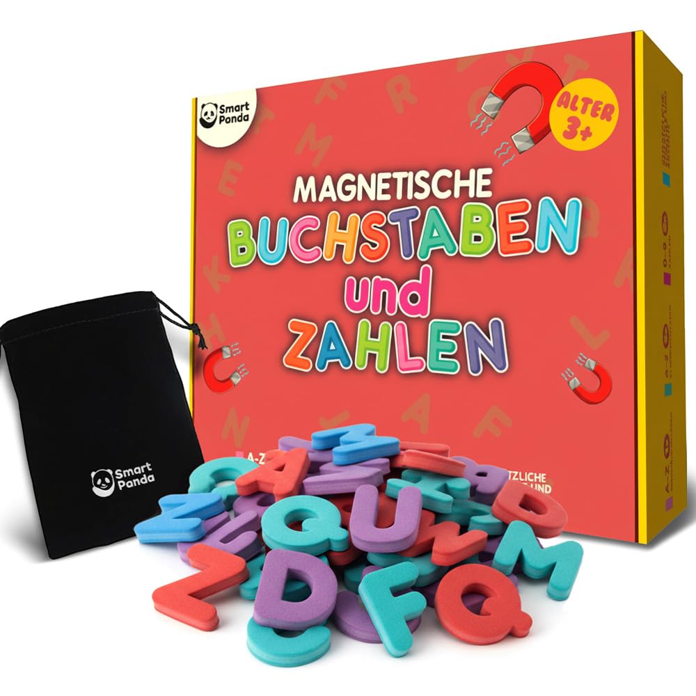 Smart Panda Magnetische Buchstaben und Zahlen für Kinder - [1x A-Z, 3x a-z, 2x 0-9 und deutschen Symbolen] Alphabet-Set Kühlschrankmagneten für Kinder - ABC-Spiele zum Buchstabieren und Lesen Lernen
