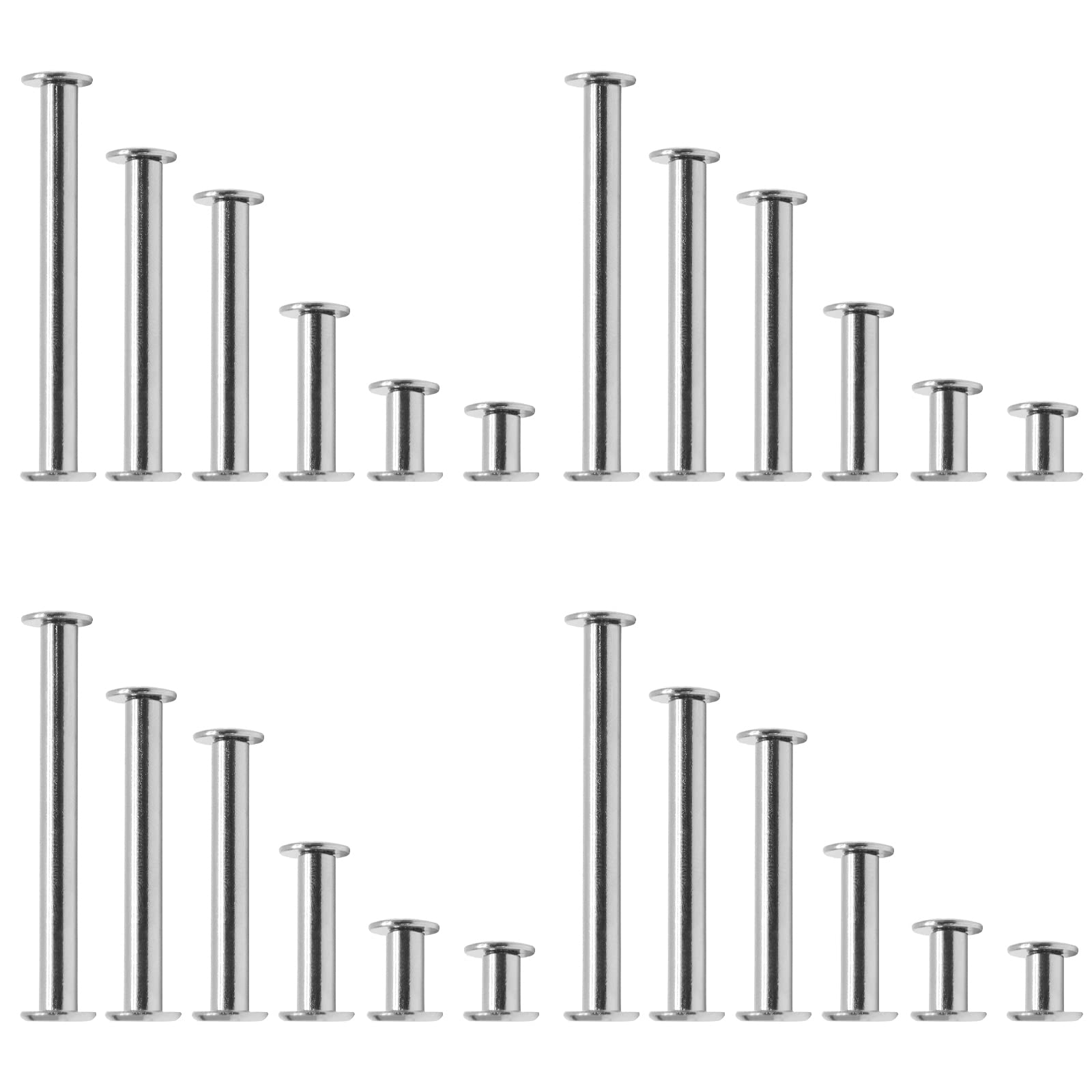 Uenhoy 60 Set Silver Chicago Screws Assorted Kit M5 x 5/10/20/30/40/50mm, Metal Screw Posts Nail Rivet Chicago Button for DIY Leather Crafts