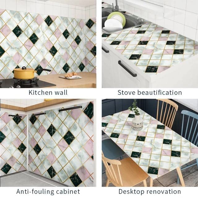 Image of FOKRIM Marble Wallpaper 45x300cm (14 SQFT) Sticker Wallpaper, Peel and Stick, Removable, Self-Adhesive, Waterproof, Decorative Wallpaper for Home, Kitchen, Bedroom, Office (Pink Check, 60x200)