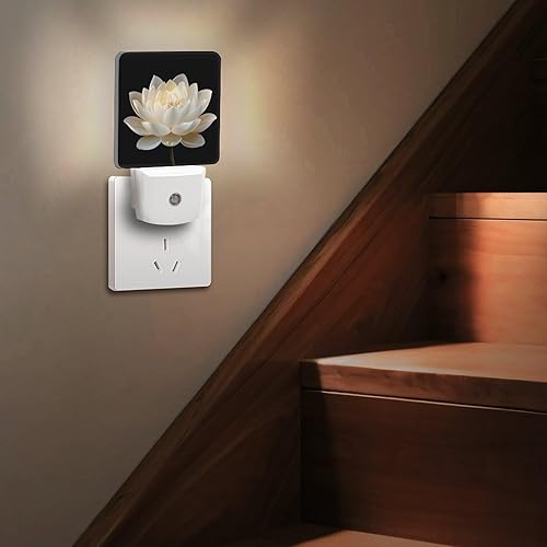 Miniatura 6 de Luz nocturna de flor de loto blanco, luz nocturna enchufable en pared con sensores de luz del atardecer al amanecer, lámpara LED decorativa para
