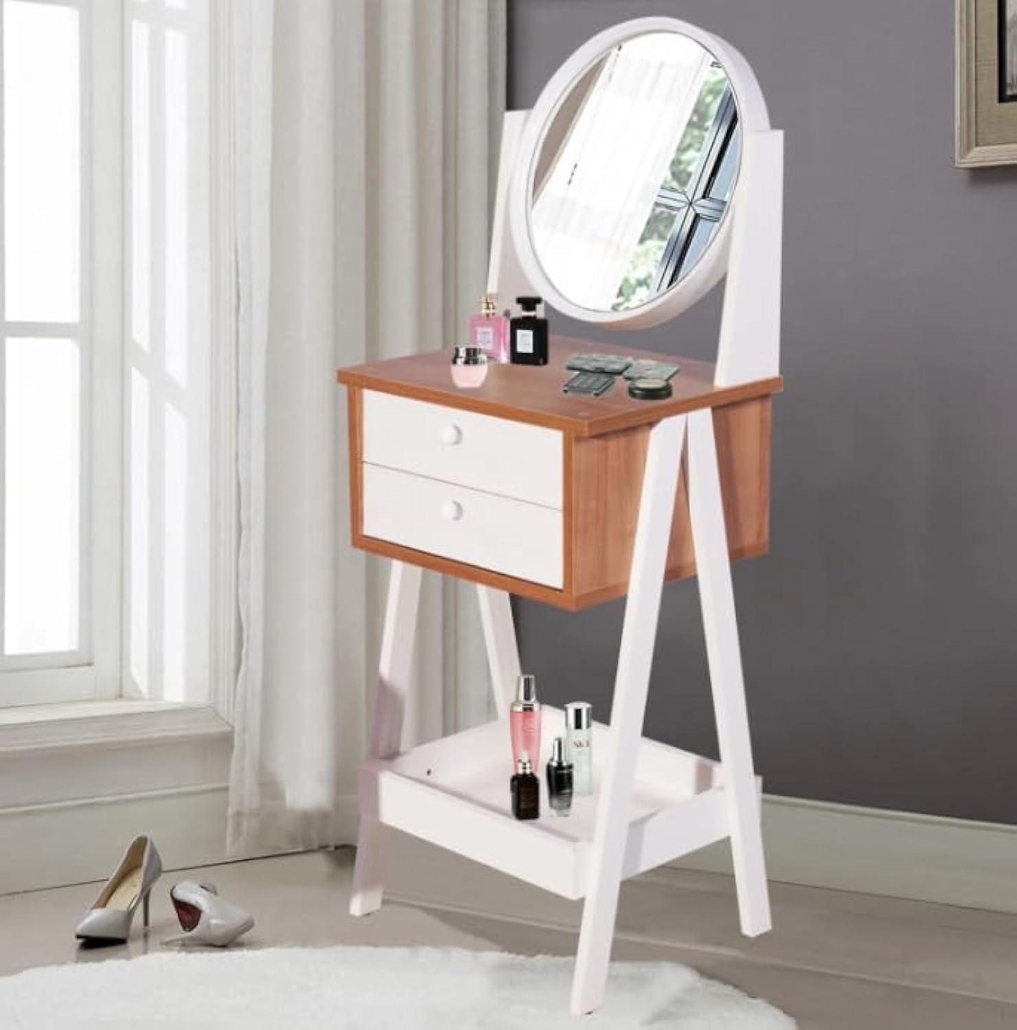 UGOS Multi-Functional Makeup Station and Vanity Table Set with Mirror, Cosmetic Organizer Storage, 2 Drawers, and Dressing Table - Ideal for Bedroom or Dressing Area-image-39
