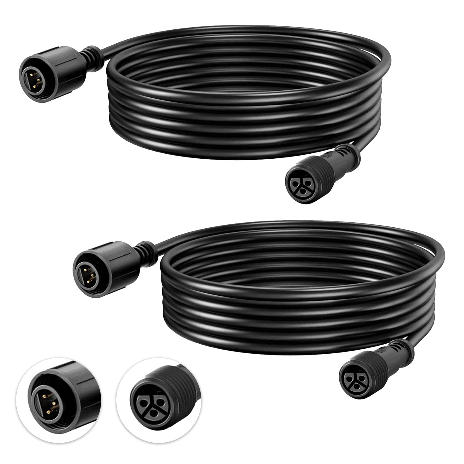 WOOLZ 2pcs 6.5FT Extension Cord with 3 Core 3 pin for SUNTHIN RGBW Outdoor Landscape Spotlights