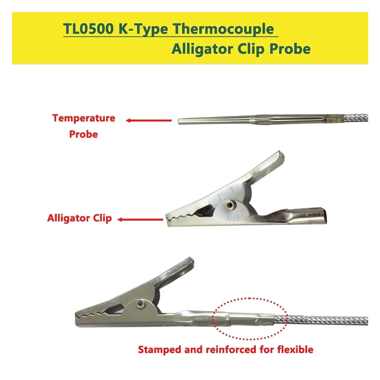 SHIHUANI Thermocouple K Type Probe Alligator Clip for K Type Thermocouple Temperature Probe Sensor & Meter?in Temperature Range from(2m)