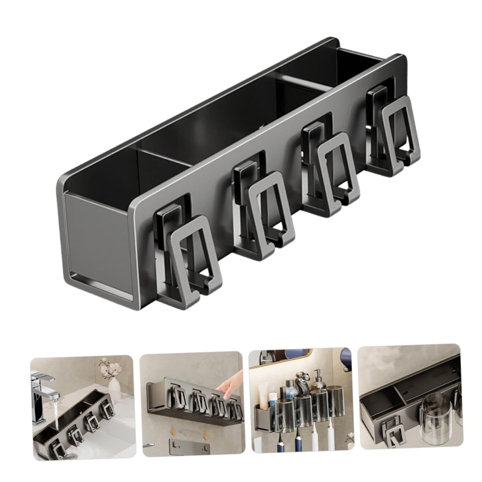 Portacepillos de Dientes Organizador de cepillos Dientes Elegante, Soporte for Cepillo uñas montado en la Pared, Almacenamiento Tazas Vaso de Enjuague bucal Reutilizable