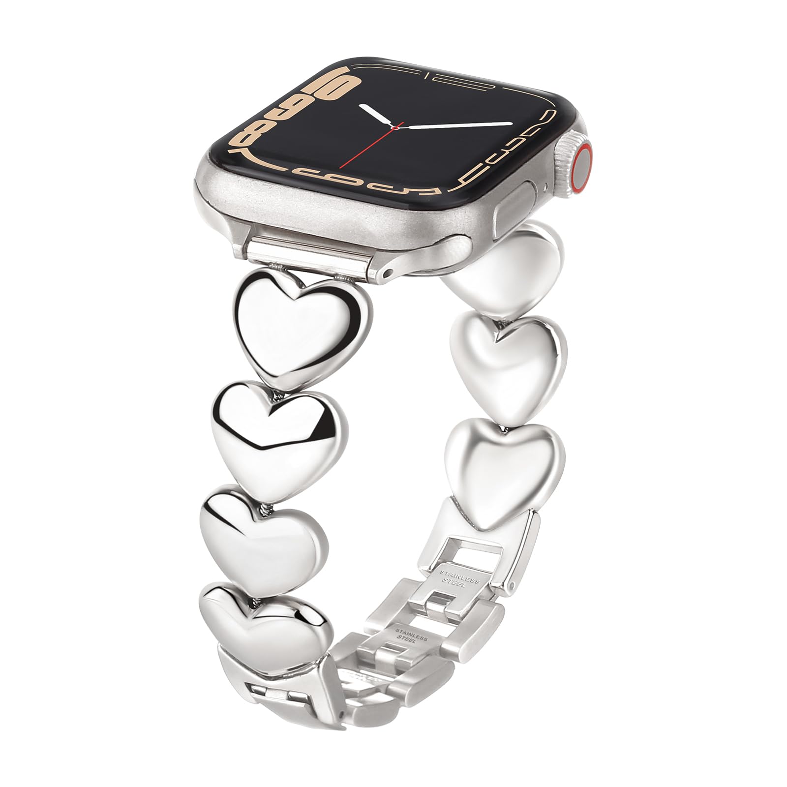 URPANDA Bling Metal Band Compatible with Apple Watch Band 38mm 40mm 41mm Rhinestone Bracelet Band Sparkly Dressy Apple Watch Strap for iWatch Band Series 8/7/6/5/4/3/2/1/SE/Ultra, Silver Heart