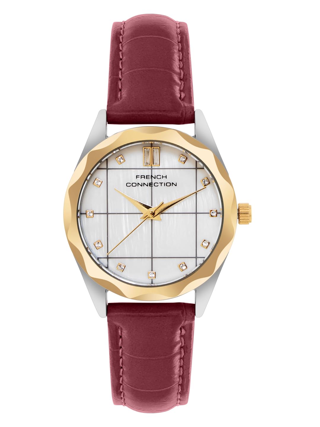 French Connection 3 Hands White Round Dial Leather Strap Casual Premium MOP Feature Wrist Watch for Women - FCB11RL-image-6
