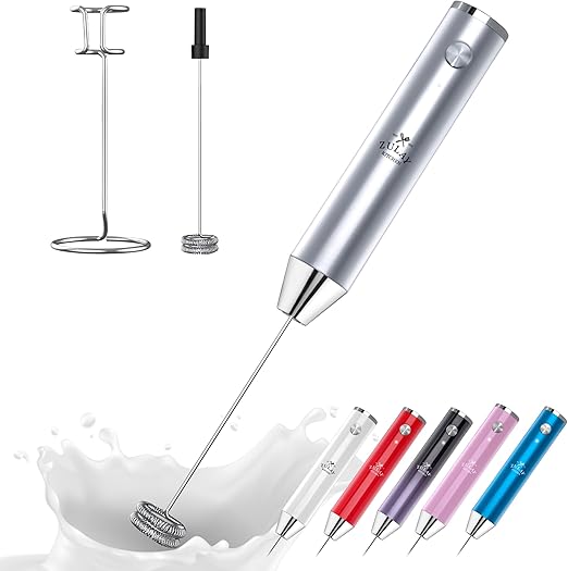 Zulay Kitchen Lux Rechargeable Milk Frother Handheld - Powerful 2-Speed Motor, Fully Waterproof, 2000mAh Battery (Silver, Lux Frother)