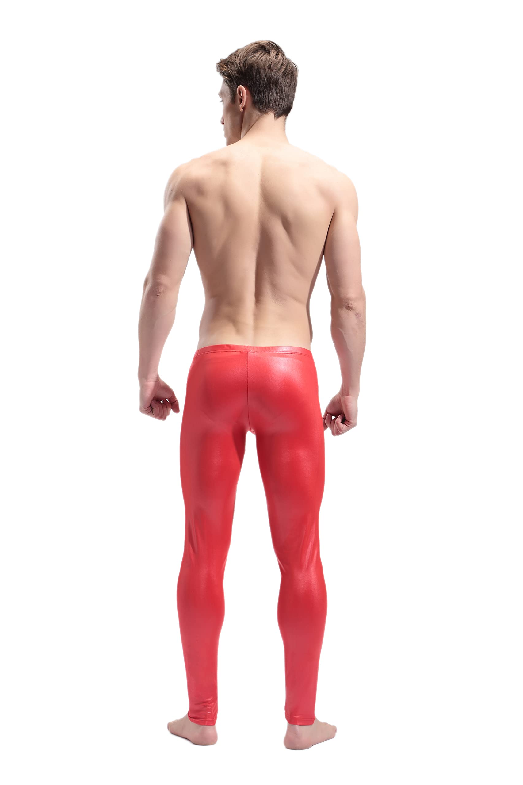 BaronHong - Pantalones Ajustados de Piel sintética para Hombre, Mallas metálicas para Club Nocturno, Pantalones Largos