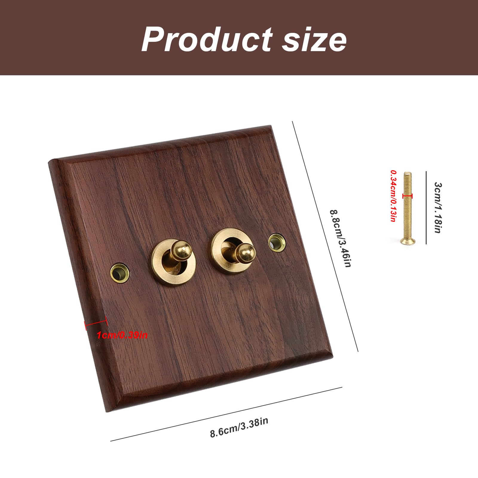WJUAN 86 Type Double Light Toggle Switch, Black Walnut Colour Antique Brass Light Switch - Image 2