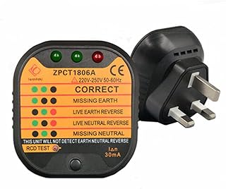 WMLBK RCD Outlet Tester-Polarity Check Meter-UK Plug Mains Socket Tester-AC 220-250V 30MA Test Electrical Wiring 3 Pin