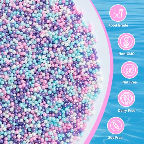 Image of Mermaid Nonpareils Sprinkles,Edible Blue Purple Pink Sprinkle for Cake