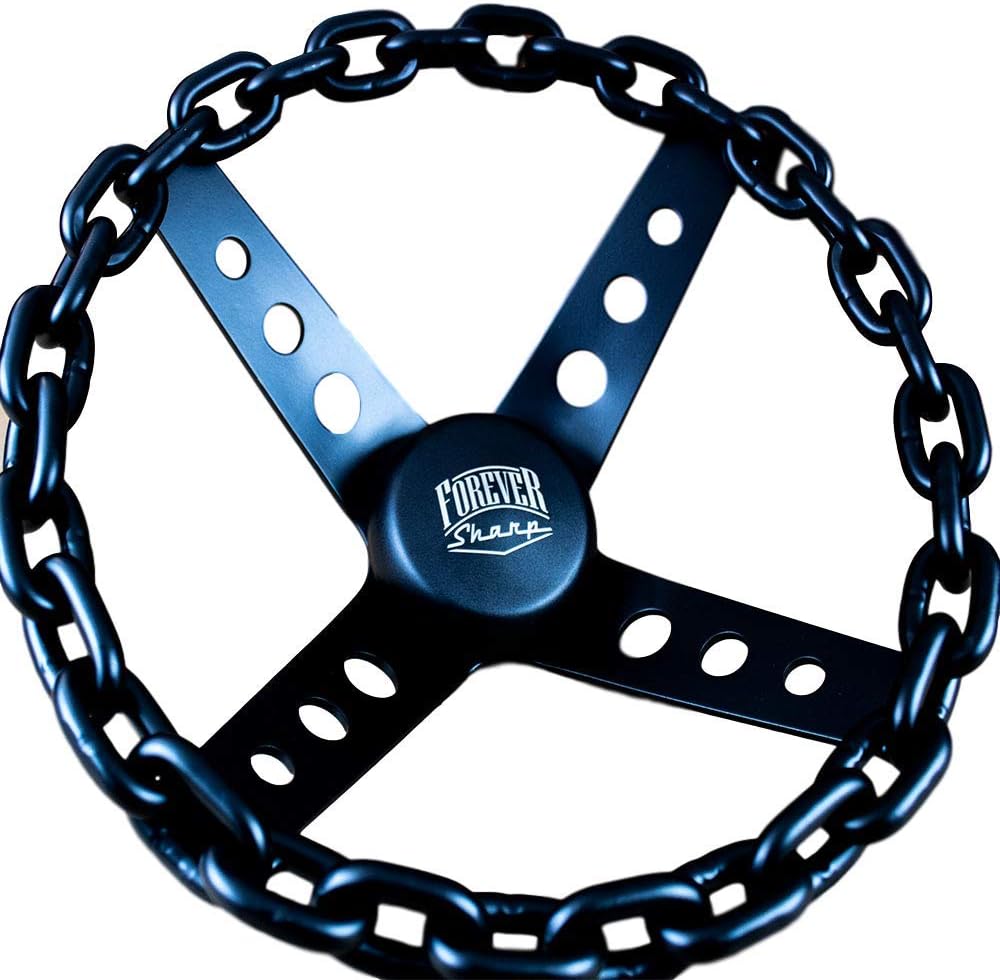 11" Chrome Chain Steering Wheel 4-Spoke with Engraved Horn Button-3 Hole