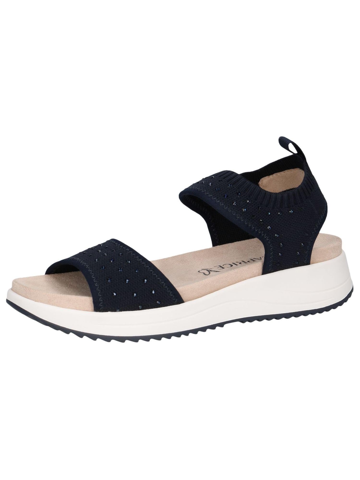 CAPRICE Women Sandals flat Slip-On Glitter Details, Blue (Ocean Knit), 6.5 UK