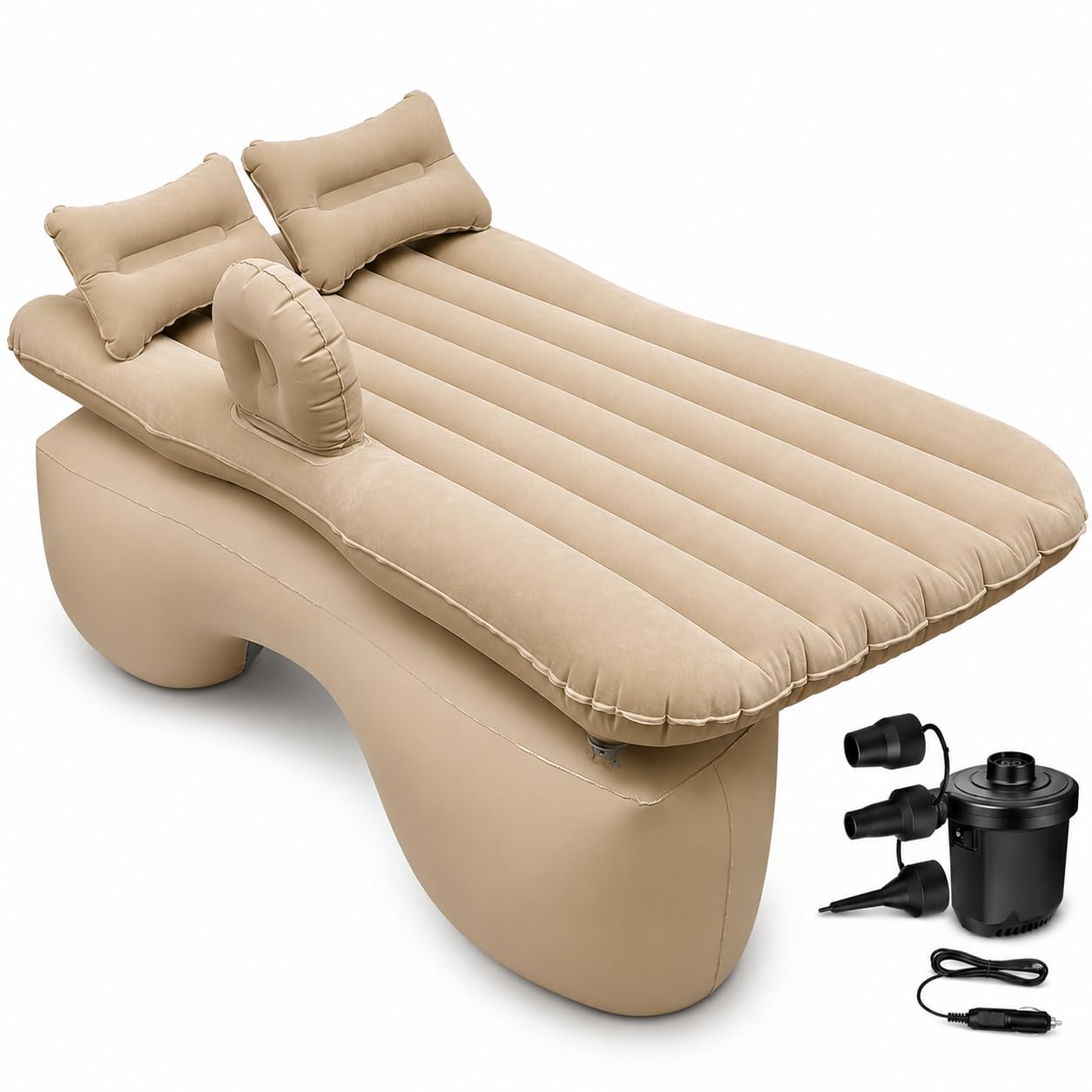 SELECTRA Inflatable Car Back Seat Air Mattress Bed with 2 Pillows, Beige-image-3
