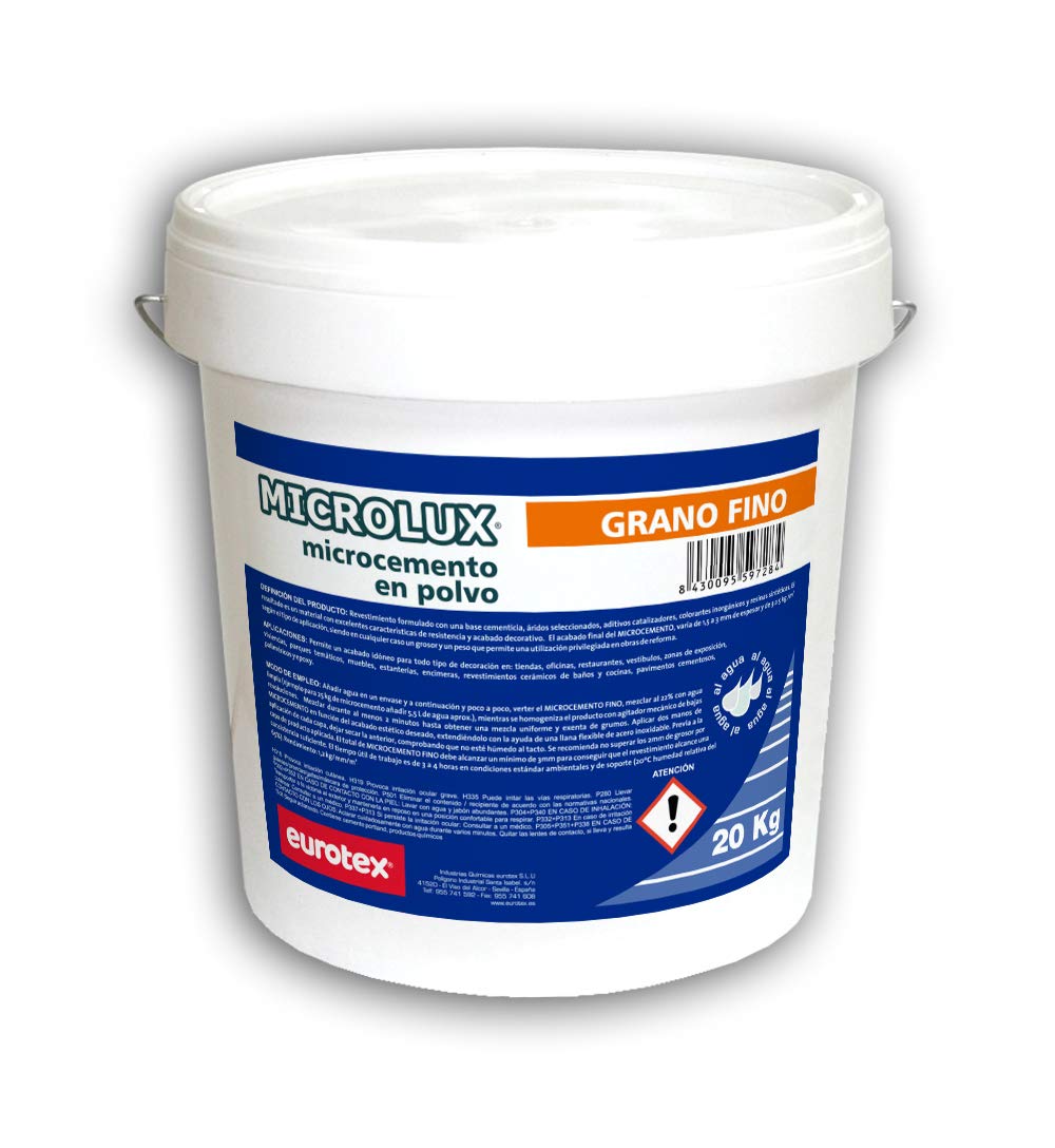 Nazza Microlux - Microcemento en polvo de grano fino para suelos y paredes, Ideal para decoración de terrazas, fachadas, baños, cocinas - Uso exterior e interior, Color blanco, 20 Kg