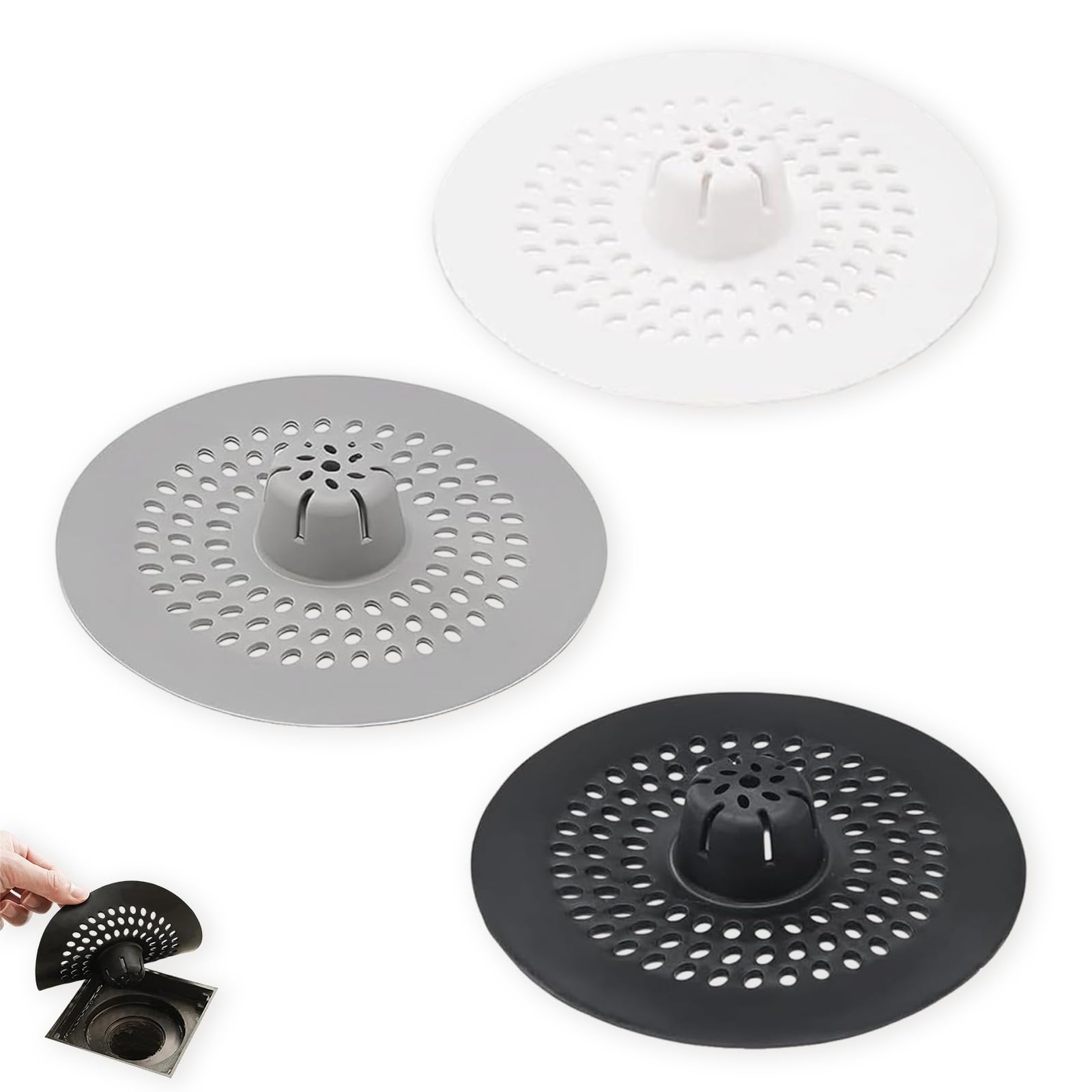 3PCS Hair Catcher For Shower Drain, Round Shower Drain Cover,Cover Mat for Kitchen Anti-cockroach, Anti-blocking Silicone Floor Drain Sticker for Shower Room Bathtubs Kitchen Sink Laundry Room
