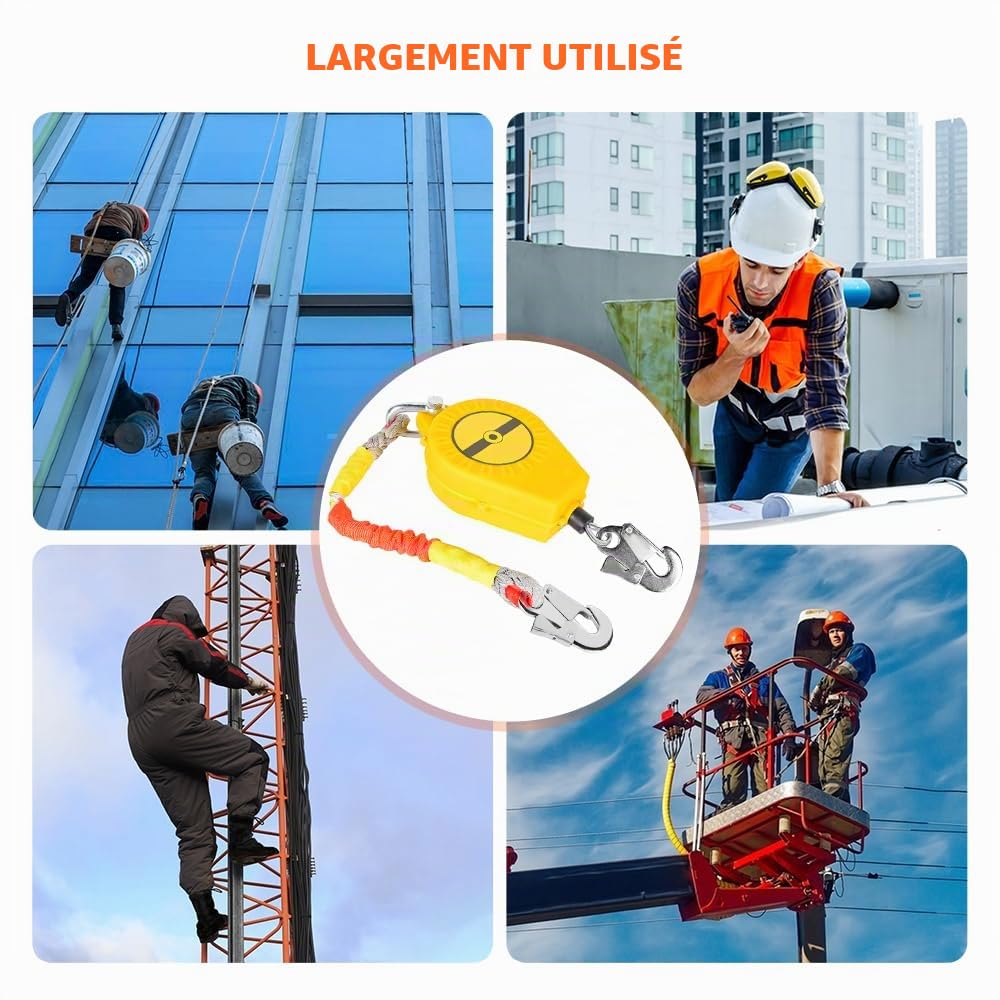 Lotvic Antichute a Rappel Automatique 10m, Charge Maximale 150 kg | Dispositif Anti Chute a Rappel Automatique, Ligne de Vie Auto-Rétractable, Harnais de Securite Anti Chute Professionnel