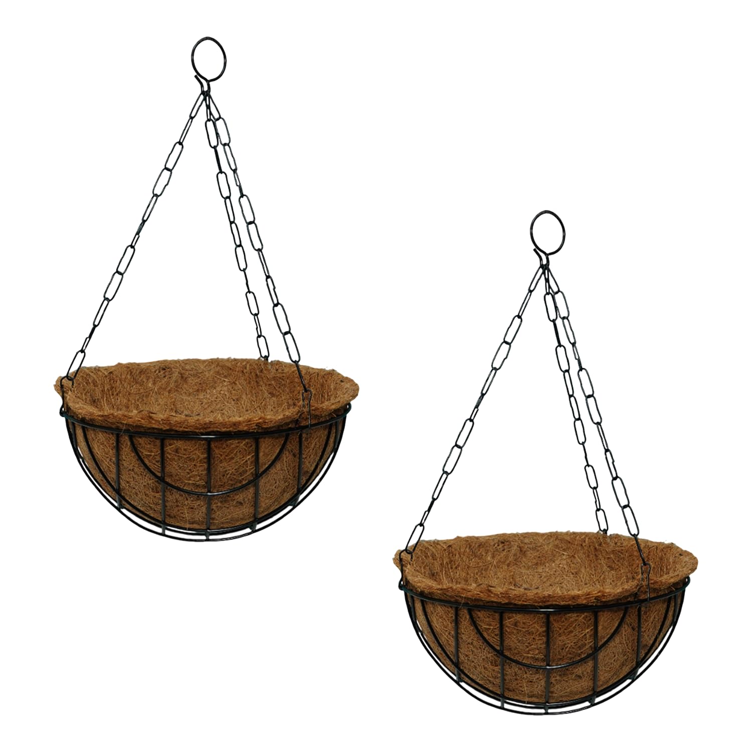 BonKaso 10-Inch Coir Hanging Basket with Metal Chain (Set of 2) | Coco Liner Hanging Planter for Balcony, Garden, Indoor & Outdoor Use | Decorative Hanging Pot for Plants (Brown)