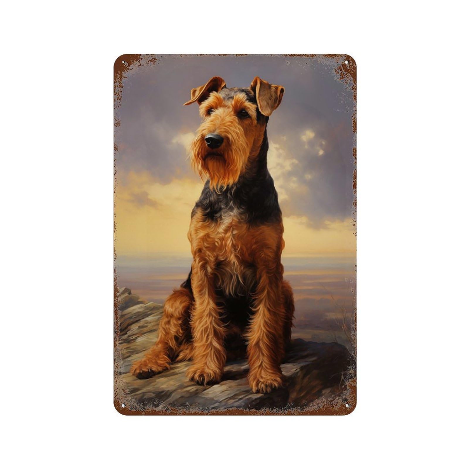 Airedale Terrier Portrait Rust Effect Tin Sign 11.8"x7.9", Industrial Home Decor for Bistro, Counter And Cafe Decor