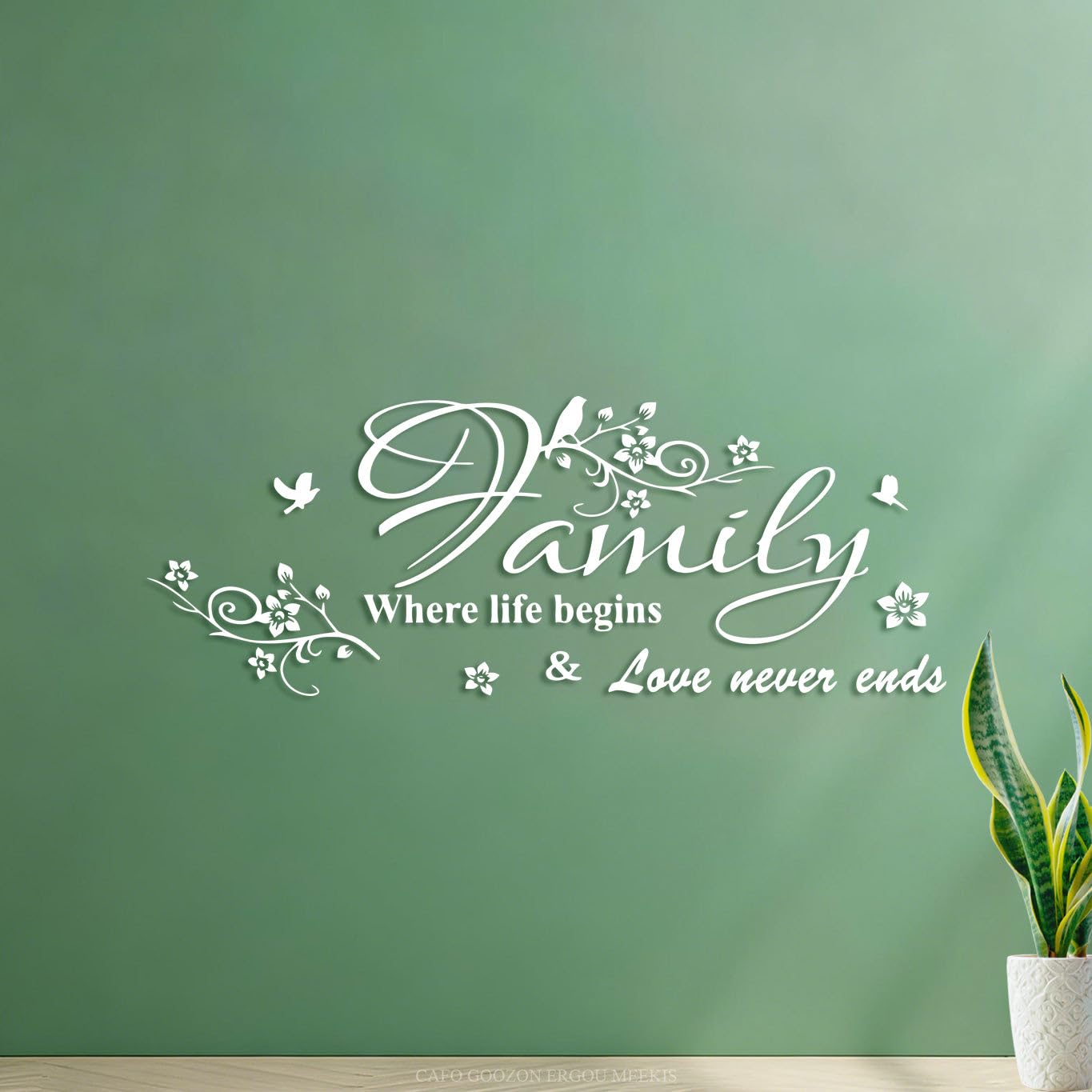 Mural and Wall Vinyl Decal Family is The Starting Point of Life and Love Never Ends 39x104cm Can Modify and add Information White