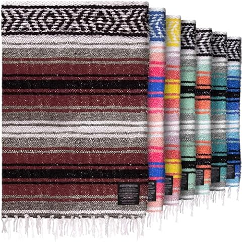 Authentic Large Handwoven Mexican Blanket - Soft Yoga Blanket - Durable Serape Blanket - Lightweight Falsa Blanket, Beach Blanket, Camping Blanket, Picnic Blanket, Outdoor Blanket 70"x50" - Cherry Cover