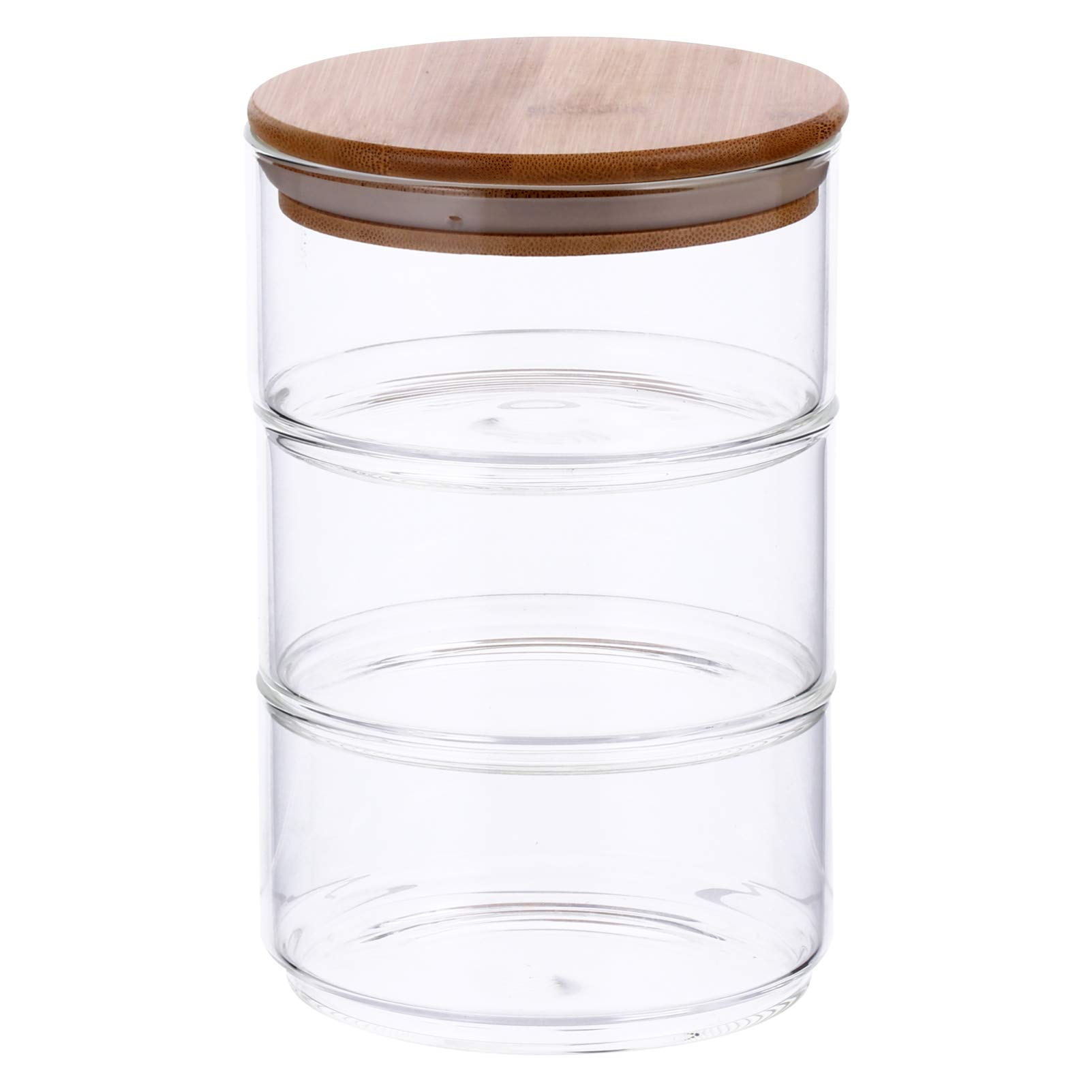AVFORA Klarglas-Vorratsdose for Lebensmittel, mit Holzdeckel, 3 Schichten, for die Aufbewahrung von losem Blatttee, Zucker, Trockenfrüchten, Nüssen und Kaffeebohnen in der Küche