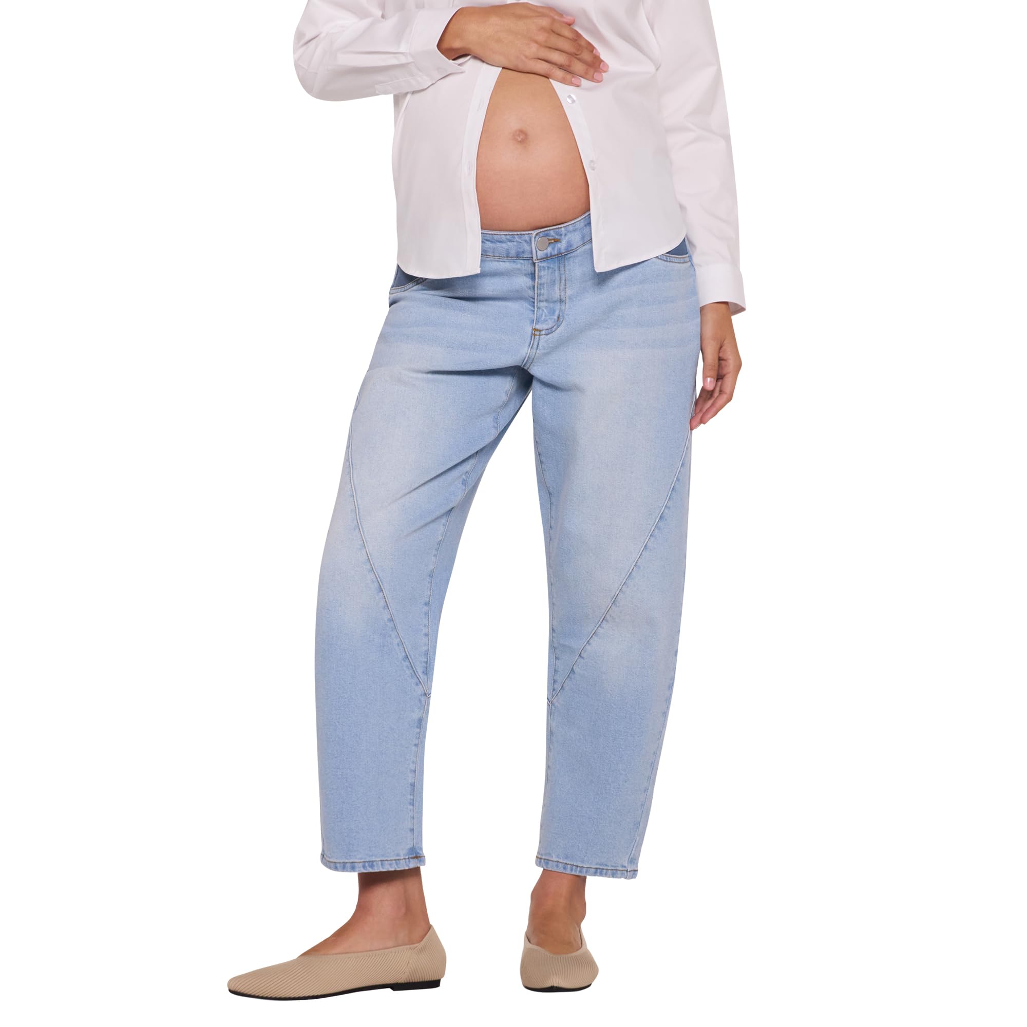 Motherhood Maternity Womens Under The Belly Elastic Waist Barrel Leg Pregnancy Jeans, Marsha Wash, S