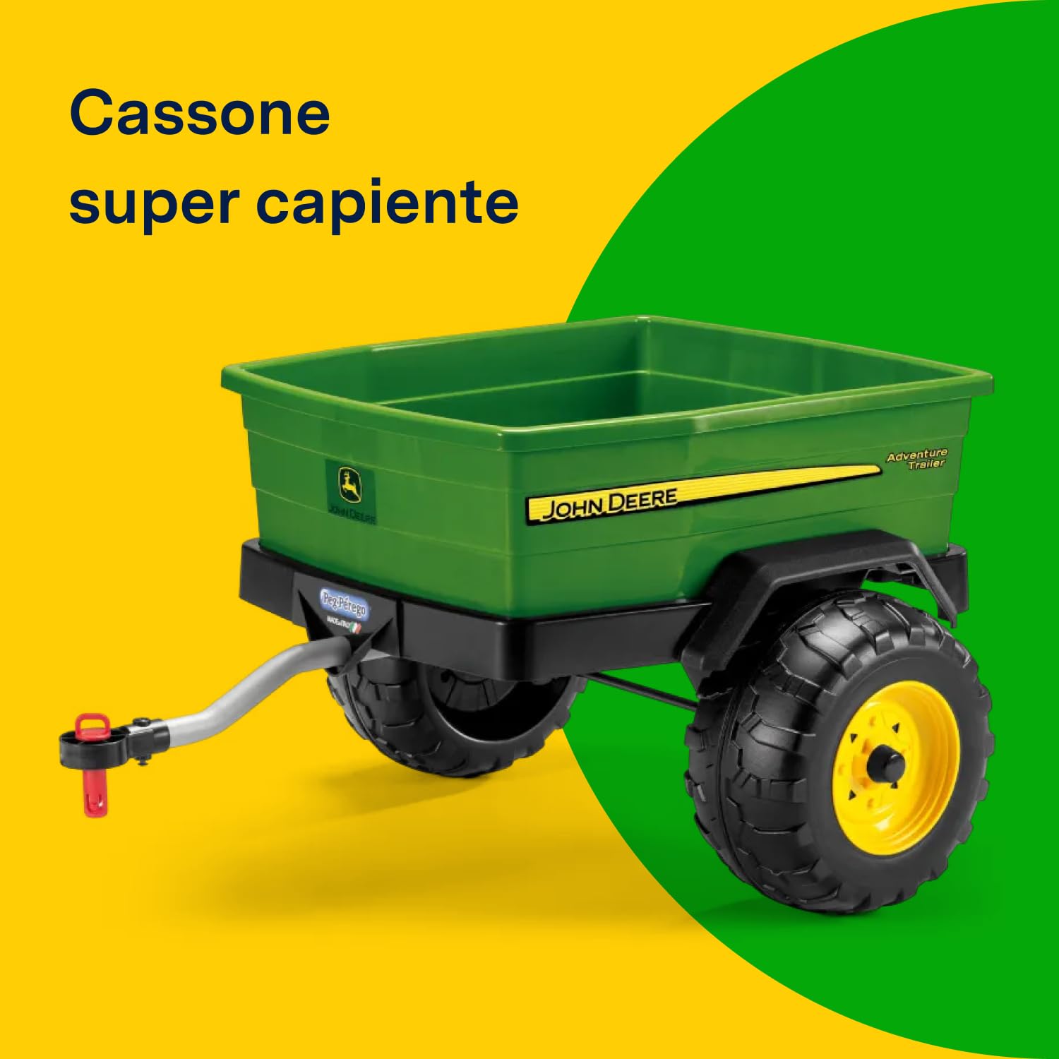 PEG John Deere Adventure Trailer, Rimorchio per Veicoli Elettrici John Deere Gator, Grande capacità di Carico 30 kg, con Gancio di Traino Incluso, età 2+ Anni