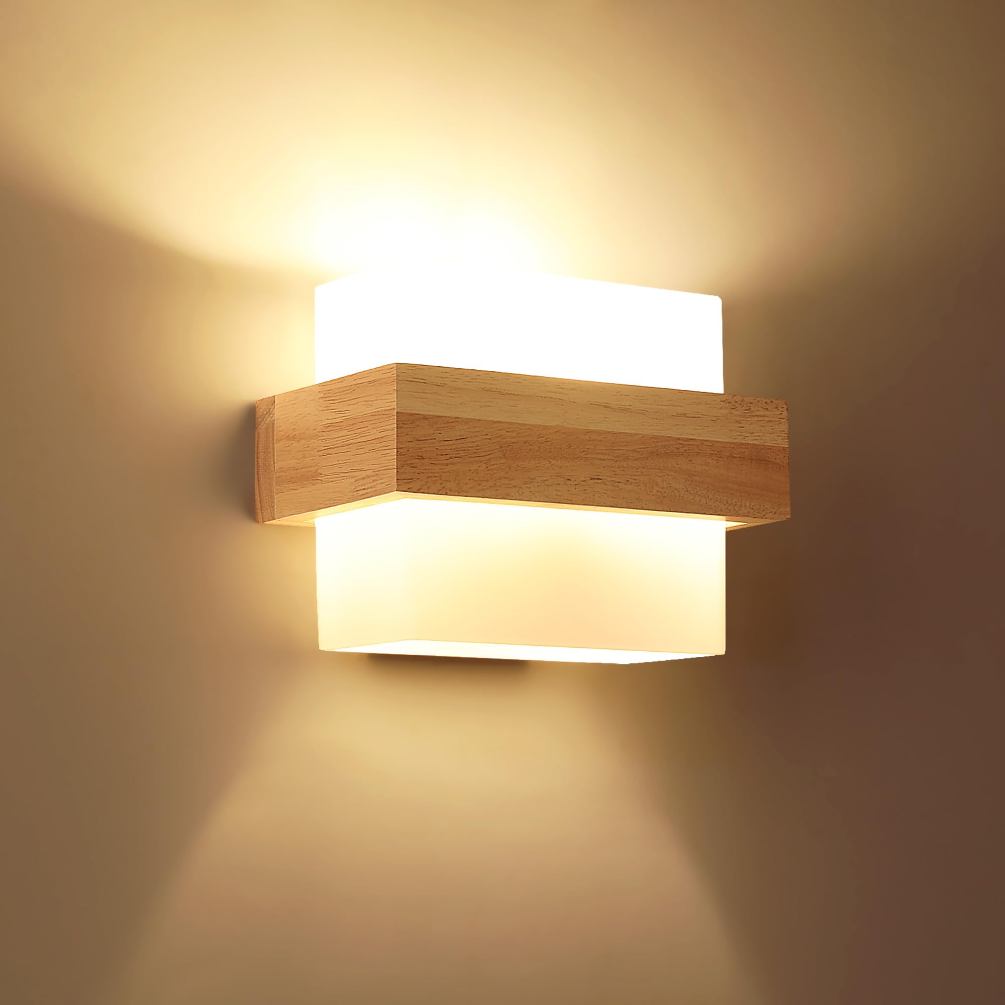 Toolight Aplique Pared Interior, 12W Lámpara de Pared Regulable Madera, E27 Vintage Luz de Pared Ajustable 3 Temperatura de Color para Sala de Estar, Dormitorio, Pasillo