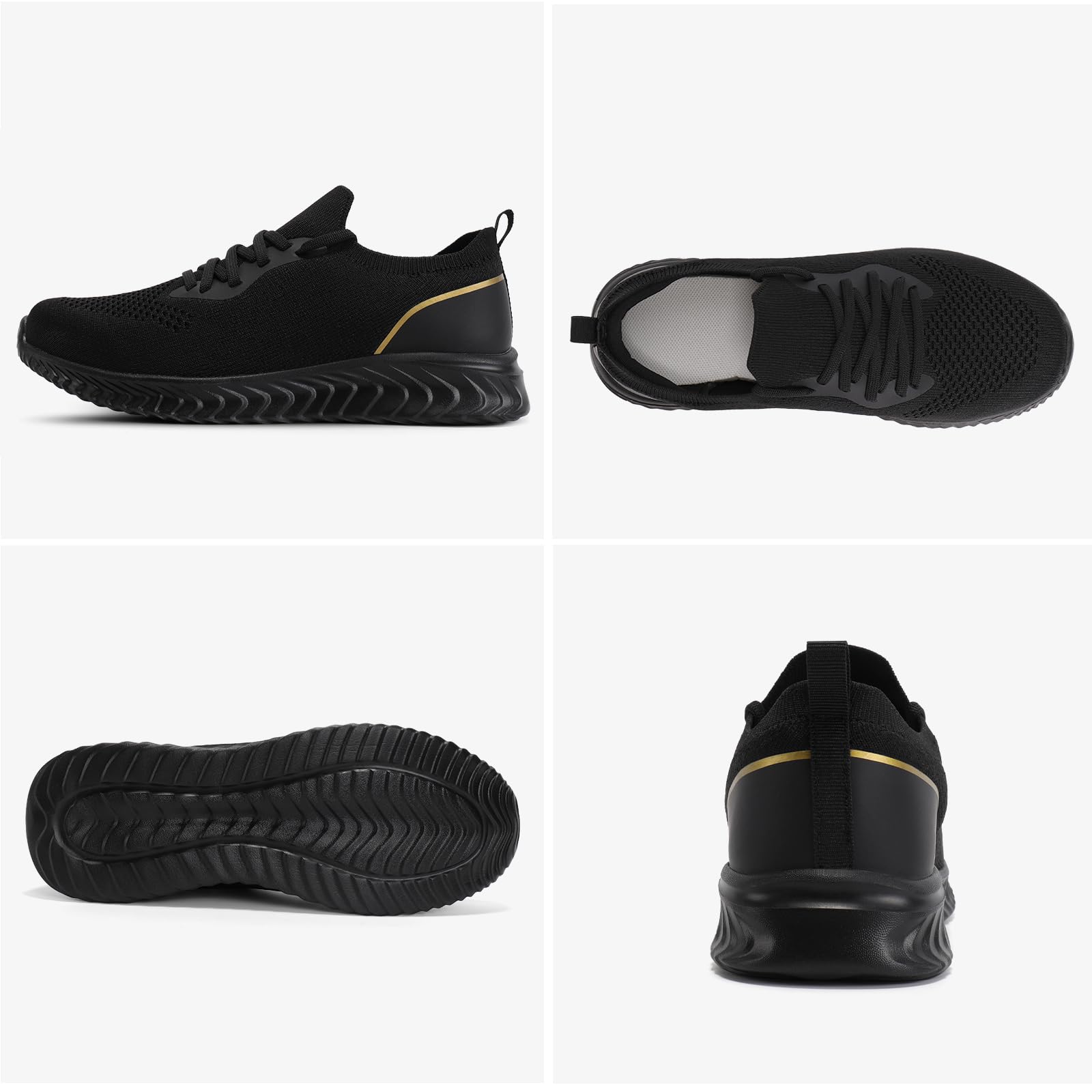 HKR Scarpe da ginnastica da donna, comode, da corsa, sport, casual, fitness, sneakers, Nero dorato, 39 EU