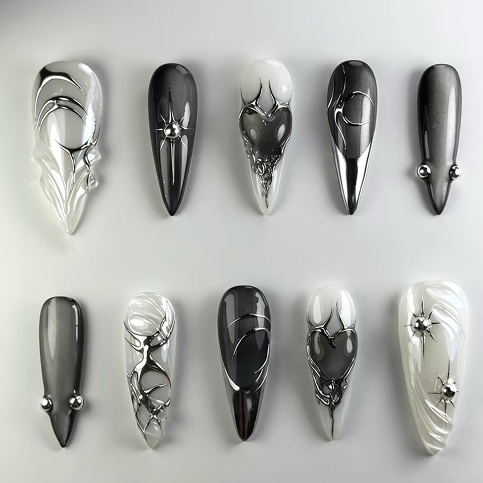 24Pcs Black Cat Eye Almond False Nails Medium