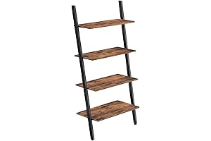 VASAGLE Browns Black Ladder Bookshelf, Leaning Wall Shelf for Storage and Display...
